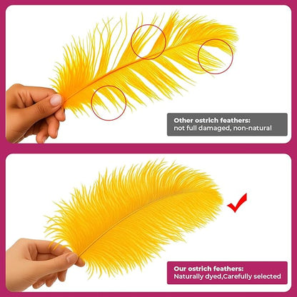 Piokio 20 pcs Gold Ostrich Feathers Plumes 8-10 inch(20-25 cm) Bulk for DIY Clothes, Feather Pens, Dream Catcher, Gatsby Decorations