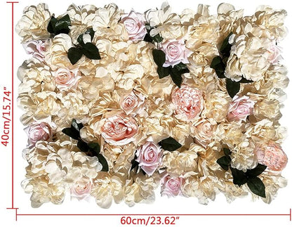 LOYALHEARTDY 12 Pack Artificial Flower Wall Panels 24" x 16" Khaki Faux Hydrangea and Rose Artificial Flower Backdrop Panels for Wedding Party Event Flower Wall Decor