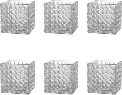 Square Vases Set of 6, 4" x 4" x 4" Square Glass Vases for Flowers, Clear Flower Vase for Centerpieces, Small Bubble Vase for Wedding, Party, Home, Office, Parties, Events