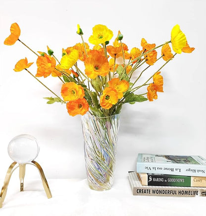 9.4" High Colorful Glass Vase,Elegant Spiral Decorative Centerpiece for Home, Office,Wedding, Stylish Glass Flower Vase