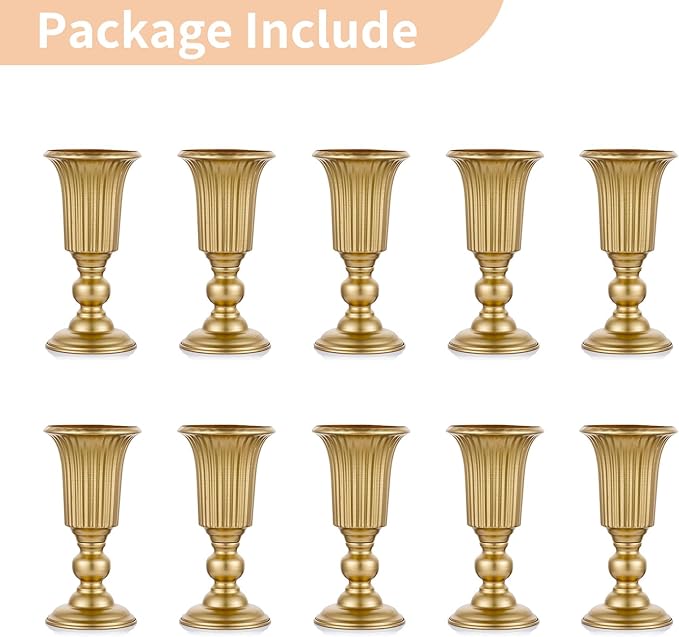 Nuptio Pcs of 10 Flowered Metal Trumpet Vase Elegant Wedding Centerpieces Vase for Party Decoration, 23.2cm/9.13" Tall Artificial Flower Arrangements for Anniversary Ceremony
