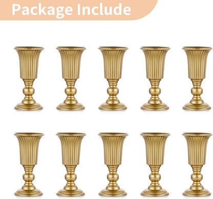 Nuptio Pcs of 10 Flowered Metal Trumpet Vase Elegant Wedding Centerpieces Vase for Party Decoration, 23.2cm/9.13" Tall Artificial Flower Arrangements for Anniversary Ceremony