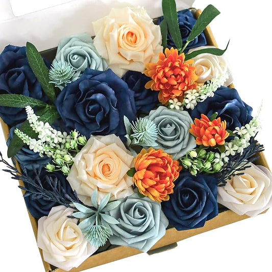 Lookein Artificial Flowers for DIY Wedding Decoration Bridal Bouquet Table Centerpieces Flower Garland Wreaths Aisle Arch Flower Decoration Home Decor, Delicate Navy Blue