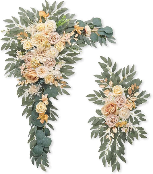 Artificial Flowers Wedding Arch Decor Arch Flowers (Set of 2) for Wedding Welcome Sign and Backdrop Decoration (Champagne)