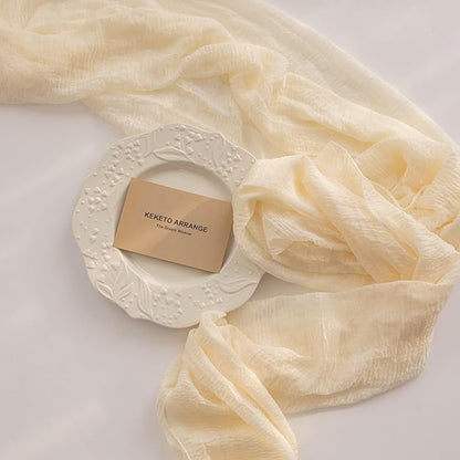 6pcs Ivory Gauze Rustic Cheesecloth Table Runner 120 Inch 10 FT for Wedding Baby Shower Bridal Shower Birthday Engagement Garden Outdoor Party Long Sheer Boho Decorations