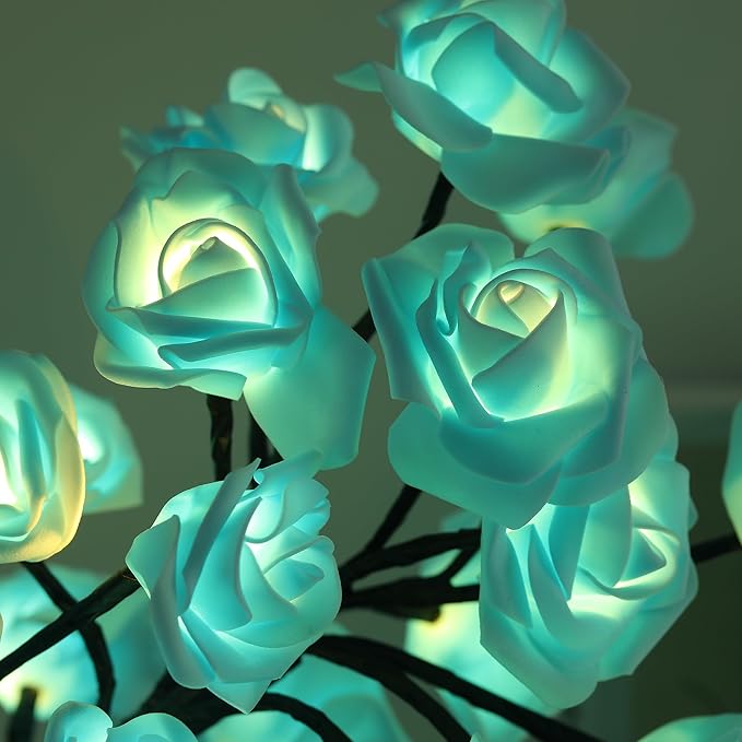 Drawelry Rose Flower Tree Lamp - LED Rose Tree Table Lamp USB/Battery Powered Artificial Bonsai Flower Night Light for Bedroom Living Room Party Wedding Birthday Decor (Blue)