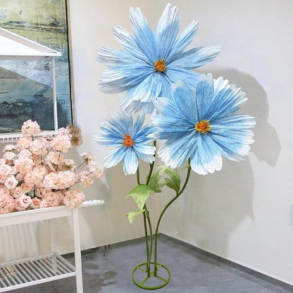Large Daisy Flower Artificials for Decoration, 6.1ft Giant Daisies Spring Artificial Paper Flowers, Wedding Reception Essential Party Banquet Background Decor, Indoor outdoor Home Decor 3Pcs(Blue)