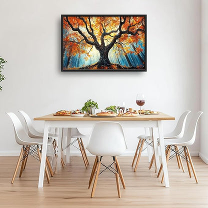Extra Large Tree of Life Framed Wall Art for Living Room,Fall Autumn Forest Sunrise Landscape Pictures Wall Decor,Nature Canvas Print Painting Modern Artwork Bedroom Office 36L x 24W