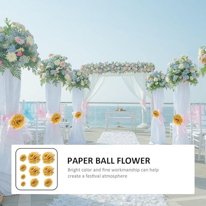 10 Pcs Metallic Paper Pom Poms Flower Balls Party Decoration Hanging Wall Ornament for Wedding Birthday Shower Home Celebration Easy to Hang and Cluster