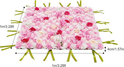 CNCEST Artificial Flower Wall Panels, Flower Wall Mat Silk Rose Flower Panels, Artificial Flower Wall Background (Type 3)