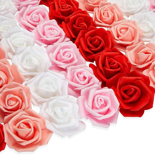 Bright Creations Colorful Foam Rose Heads - 100-Pack, 3 x 3 x 1.25 in, Mixed Pink White Red - Artificial Roses Bulk Mixed Color & 3D Foam Craft Flowers - DIY Decoration & Party Decor