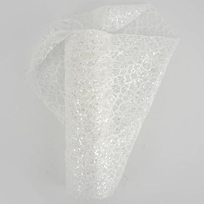 MEEDEE White Glitter Mesh Web Ribbon 10 Inch Wide by 10 Yards Roll White Fabric Ribbon Decorative Mesh Ribbon for Christmas Tree, Garland, Wreaths, Bows, Holiday Crafts, Home Decor
