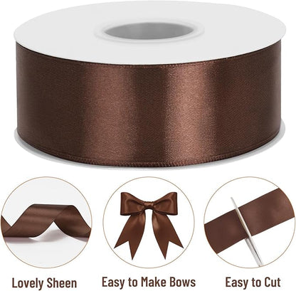 KINGLAKE Brown Satin Ribbon – 1 1/2'' x 100 Yards Polyester Brown Ribbon for Gift Wrapping, Wedding, Party Decoration, DIY Crafts, Floral Bouquets and Wreath Bows