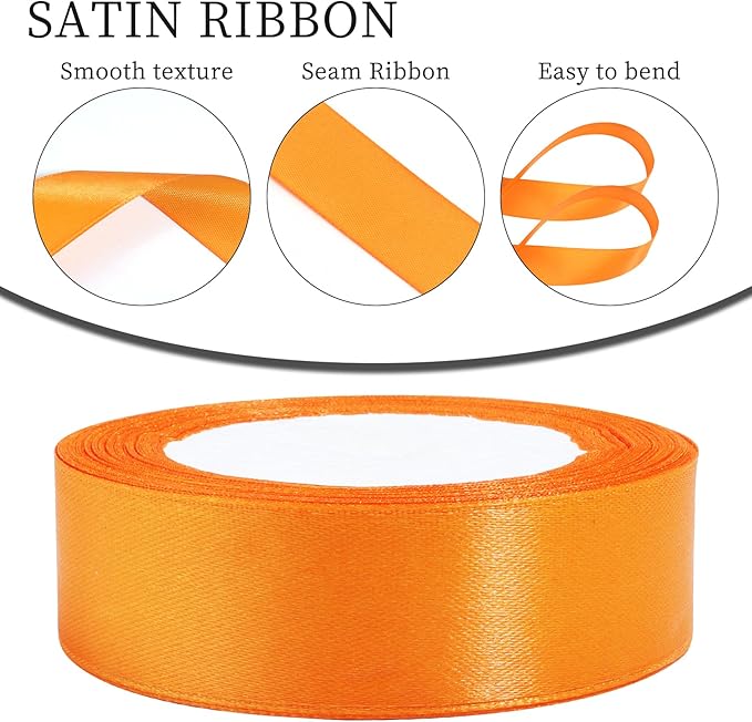 Orange Ribbon for Gift Wrapping, 1 inch Polyester Satin Hair Ribbons for Flower Bouquet, Weeding Decoration, Baby Shower, Crafts Bows Fabric Christmas Ribbon 25 Yards