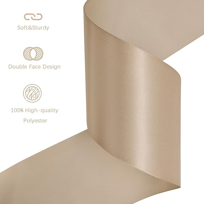 Tan Satin Ribbon 3 inch X 15 Yards Polyester Ribbon for Gift Wrapping Very Suitable for Weddings Party Hair Bow Invitation Decorations and More