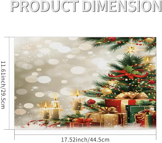 Xmas Christmas Tree Green Placemats Set of 4 PVC Vinyl Non Slip Table Mats Heat Resistant Place Mats Washable Wipeable Dining Table Mat for Kitchen Decor Party Indoor Outdoor Decorative Gift