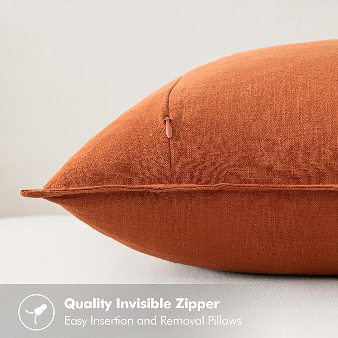MIULEE Decorative Linen Pillow Covers 20x20 Inch Burnt Orange Boho Farmhouse Neutral Couch Throw Pillows for Bed Pack of 2 Accent Modern Pillowcase Summer Sofa Livingroom Home Decor