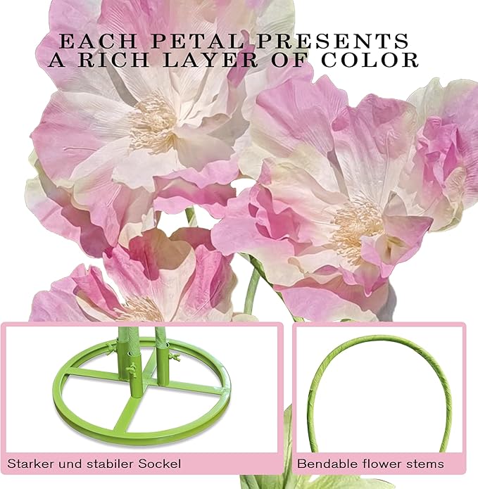 3pc Giant Flowers for Backdrop Wedding Reception Essential Decoration, Adjustable Big Flower for Decoration,Party Banquet Decor,Home Decor,Photographic Props,Shop Window Display (Pink)