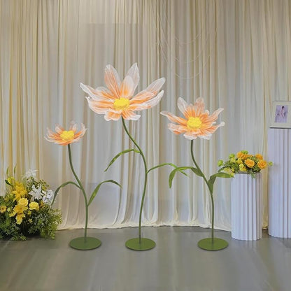 3Pcs Wedding Artificial Daisy Flowers Giant Artificial Paper Flowers Artificial Daisy Flower 3-Head Giant Fake Flowers with Standing Stems and Base for Wedding Wall Party Decor
