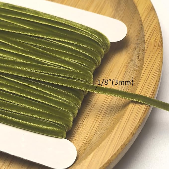 Chenkou Craft 25 Yards 1/8" Velvet Ribbon Lots Bulk (Olive, 1/8"(3mm))