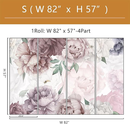 Vintage Floral Wallpaper Peel and Stick Watercolor Peony Self Adhesive Wall Mural for Living Room and Bedroom 82"x57"