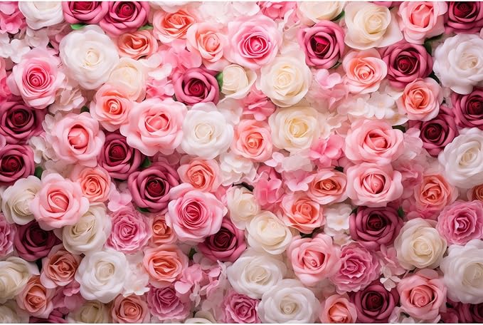 Pink Roses Background Flowers Wall Photography Background Various Floral Roses Backdrops Anniversary Birthday Wedding Baby Shower Backgrounds Decor Children Adults Video Studio Prop 15x8ft