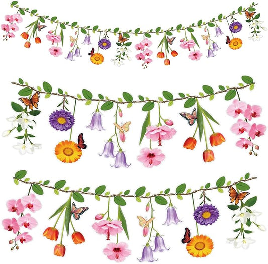 2PCS Flower Banner Reusable Wildflower Garland Floral for Spring Party Enchanted Garden Theme Picnic Wedding Baby Shower Birthday Tea Party Christmas Supplies Home Decorations