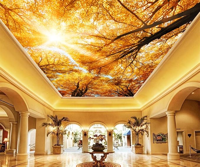 Cliouar-Warm Autumn Sun Shines Through The Golden Crowns of Tall Beech Trees Peel and Stick 137" x 102"