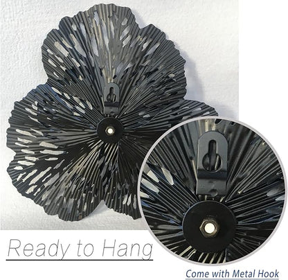 10" Metal Flower Wall Art Decor, Rustic Modern Floral Sculpture, Distressed Iron Wall Hanging Home Decoration Accent Artworks for Indoor Kitchen Bedroom Living Office Outdoor Garden Patio (36D-Blue)