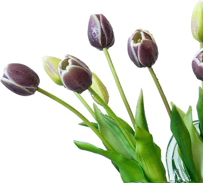 15pcs Artificial Tulips Flowers, Real Touch Latex Bouquet, Fake Tulips for Office Wedding Party Home Kitchen Garden Decoration-B Dark Plum