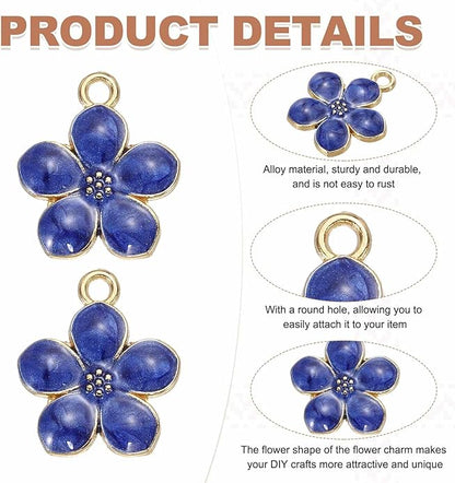 MECCANIXITY Enamel Charm Cherry Blossom Alloy Cute Small Flower Charm Gold Plated Pendant for Jewelry Making