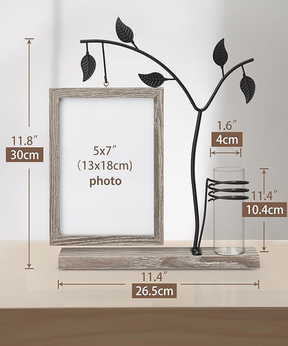 Afuly 5x7 Picture Frame with Bud Vase for Plants Flowers, Family Picture Frames Rustic Double Photo Frame Tabletop Display Decor, Anniversary Wedding Gifts, Dark Brown