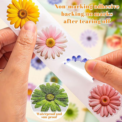 1200 PCS Daisy Stickers Cute Flower Stickers Roll for Kids Sun-Proof Flower Roll Sticker for Scrapbooks, Water Bottle, Present Boxes Decorations (16 Styles)