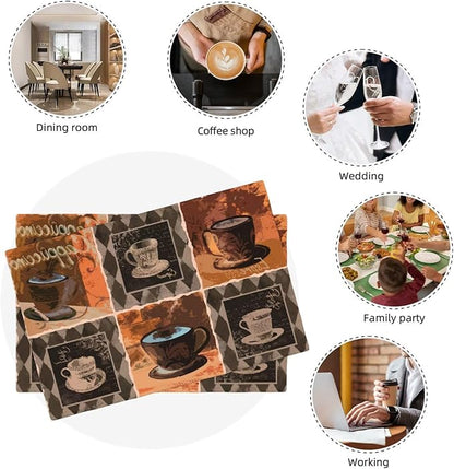 Coffee Linen Table Placemats Set of 4 Vintage Modern Art Placemat Indoor Outdoor Party Home Desktop Kitchen Dining Room Decoration 12x18 Inch