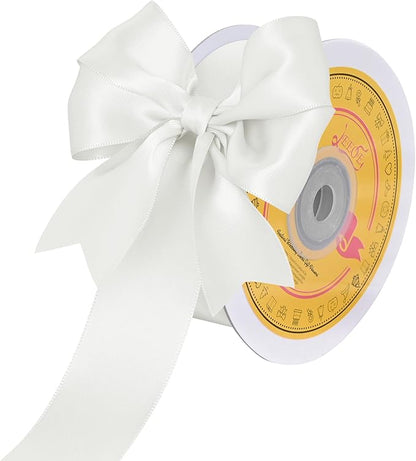 Double Face Off White Satin Ribbon 1-1/2 inch X 25 Yards Polyester Off White Ribbon for Gift Wrapping Very Suitable for Weddings Party Hair Bow Invitation Decorations and More