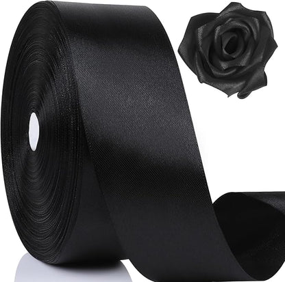 NESCCI 100 Yards Ribbon,1-1/2 Inch Black Satin Ribbon,Single Face Satin Ribbons,Perfect for Gift Wrapping,Wedding Decoration,Handmade Bows,Wrapping Bouquet and More