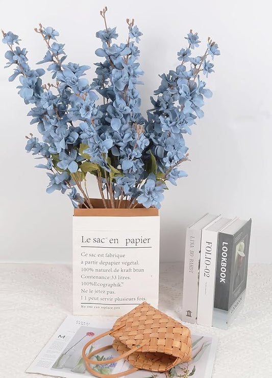 6PCS Delphinium Artificial Flower Lifelike Silk Larkspur Flowers Plant 35.43" Long Stem Blossoms Fake Flowers for Tall Vase Floral Arrangements Home Table Wedding Decor(Dusty Blue)