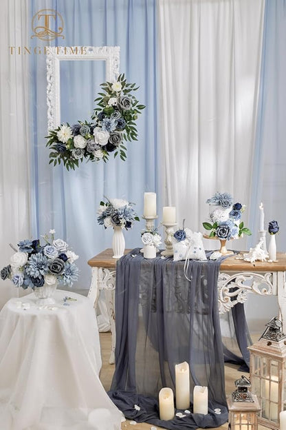 TINGE TIME Artificial Flowers Dusty Blue and White Flower Combo for DIY Wedding Bouquets Table Centerpieces Arrangements Party Baby Shower Home Decorations