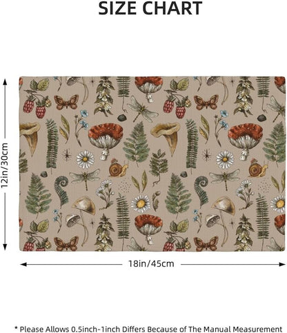 Mushroom Placemats Set of 6,Vintage Gothic Mushroom Fern Kitchen Place Mats Linen 12x18 Inch,Brown 6 PCS, Style-6