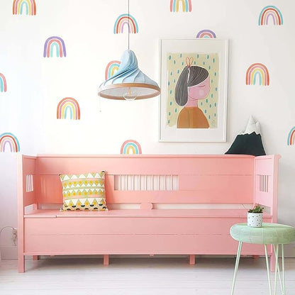 Watercolor Rainbow Wall Decals for Girls Bedroom 36 Pcs, Rainbow Stickers Bigger Size for Wall Mural Vinyl Peel and Stick DIY Decorations (6 Sheets)