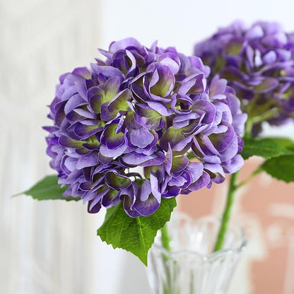 3Pcs Hydrangea Artificial Flowers, 22.44" Real Touch Latex Faux Hydrangea with Long Stems & Leaves for Home Office Decor or Wedding, Party, Centerpieces, Floral Arrangements (Purple)