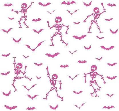 Halloween Wall Decals and Skeleton Window Clings - 6 Sheets 43 Pcs Removable Pink Ghost Bat Wall Stickers for Mirrors, Windows, Home Bedroom Party Decor