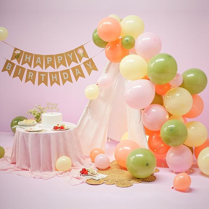 124 PCS Wildflower Party Decorations – Includes Wildflower Balloon Arch Kit, Pump, Banner, Paper Plates, Napkins, Bamboo Forks, and Wooden Cake Topper – Floral Birthday Decorations, Serves 20 Guests