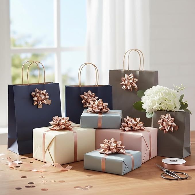 CHOIEO 15 Pcs Gift Bows Assortment, Decor for Christmas, Birthdays, Weddings, Holiday Embellishments, Presents, Wrapping Paper, Anniversaries, Baby Showers, Bridal Showers, Hanukkah (Rose Gold)