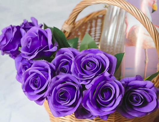 DuHouse 10pcs Fake Roses Artificial Silk Flowers Faux Rose Flower Long Stems Bouquet for Arrangement Wedding Centerpiece Party Home Kitchen Decor(Purple)