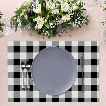 Buffalo Check Placemats Set of 4 Black and White Dining Place Mats Linen Table Mat for Farmhouse Home Kitchen Decor 12 X 18 Inch