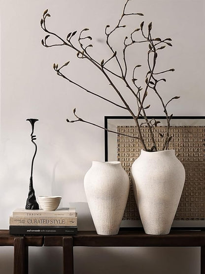 White Ceramic Vase - Large 11.8 Inch Tall Floor Vase for Centerpieces, Farmhouse Rustic Minimalist Home Decor for Living Room, Enterway, Wedding (Sandstone White)