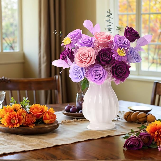 Flowers for Delivery Birthday Flowers Gift for Her,Preserved Flowers Bouquet 12 Roses Mixed Bouquet,Rose Gifts for Women Mom Grandma(Mixed 12 Lilac Roses)