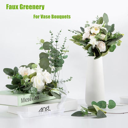Cliselda 40 Pcs Artificial Eucalyptus Leaves Stems, 5 Kinds Mixed Fake Greenery Stems Bulk, Silver Dollar Eucalyptus Stems Bundle Faux Greenery Branches for Wedding Floral Arrangement Centerpiece