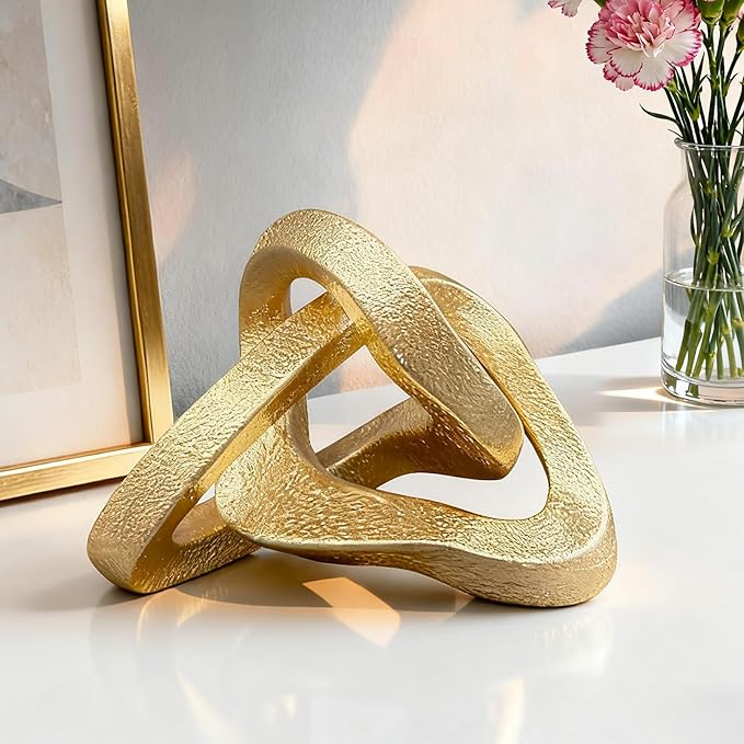 MOYI Gold Knot Statue for Christmas Decor Gold Tabletop Home Decor, Modern Geometric Sculptures Accent Decor for Living Room Bedroom Office Coffee Table Bookshelf Mantle Decorations Gifts